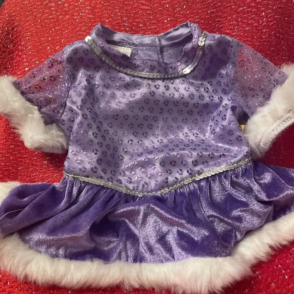 Build A Bear Outfit- Purple Dance/ Skate Dress Sequins & White Faux Fur Skates